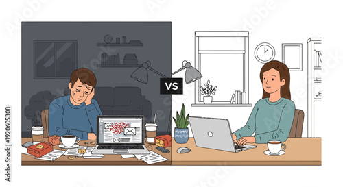 Contrast Of Work From Home Challenges Versus Productive Remote Office Environment For Employee Success And Well Being