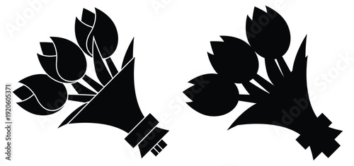 Two black silhouette images of flowers on white Vector