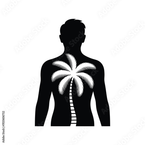Silhouette of a man with a palm tree replacing his torso