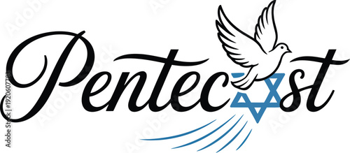 Pentecost logo with dove flying over Star of David symbol  Christian religious emblem  peace and holy spirit icon
