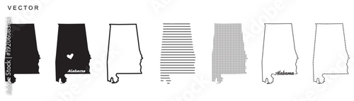 Alabama State Map, State Border, United States, US America, Map vector outline isolated on transparent background