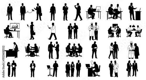 Collection of Silhouettes Representing Business Professionals and Meetings.