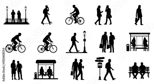 Collection of Silhouettes of People Engaged in Various Activities.