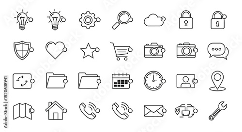 Collection of modern outline icons for web and mobile applications.