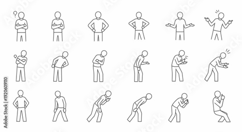 Collection of Line Art Figures Showing Various Emotions and Poses.