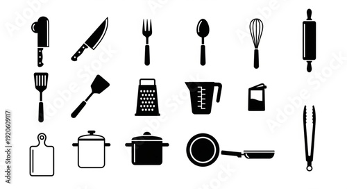 Collection of Kitchen Utensils and Tools Silhouettes.
