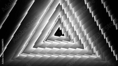 Abstract white geometric triangle tunnel with sharp jagged edges futuristic 3d motion background