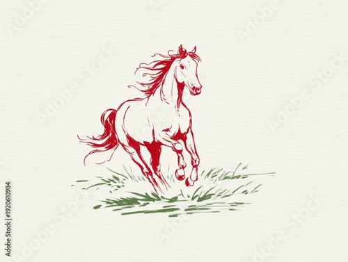 Hand-drawn running horse illustration in minimal ink sketch style on light paper, suitable for equestrian branding, sports marketing, western lifestyle packaging, posters and apparel graphics