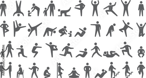 Minimalist silhouette yoga poses collection isolated on transparent background, Vector, illustration