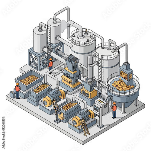 Industrial Manufacturing Facility with Machinery and Workers.