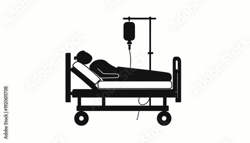 Hospital bed with patient receiving intravenous therapy.