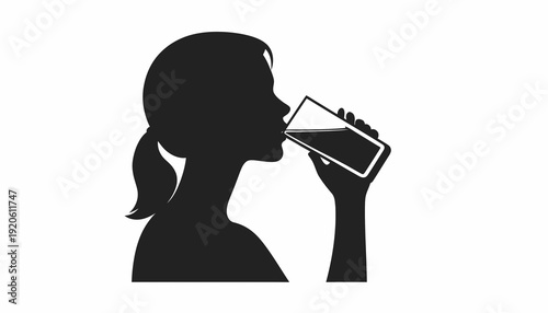 Woman Drinking from a Bottle Silhouette Illustration.