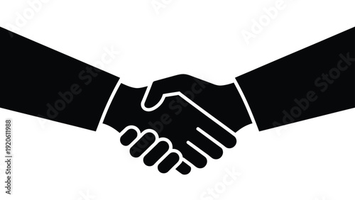 Business handshake, vector illustration, partnership and agreement symbol with clean outline design, professional collaboration icon for corporate, teamwork, contracts, and networking graphics.