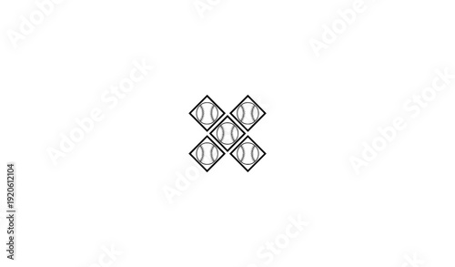 Five Baseballs in Diamond Shapes Black Border Vector Illustration