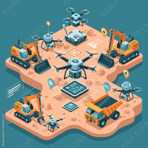 Drones and Construction Vehicles on Site.