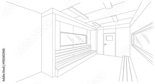 Modern architectural interior design line art illustration with empty space