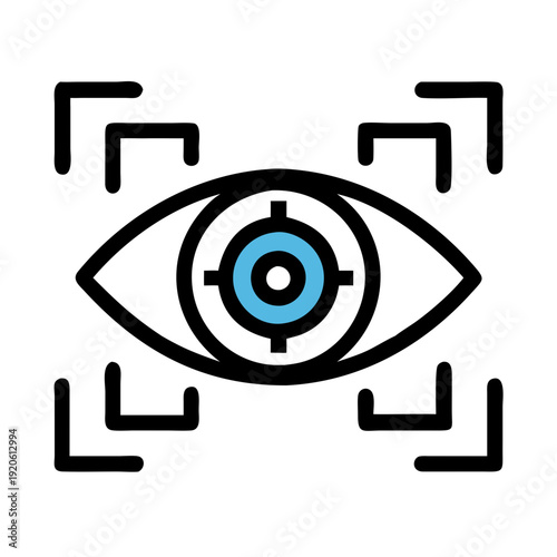 Surveillance eye icon with crosshairs and grid pattern overlay for security or monitoring