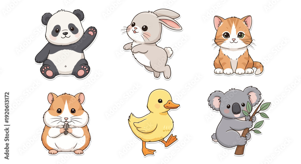 Fototapeta premium Cartoon animals collection panda bunny cat hamster duck and koala
