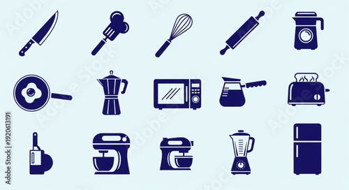 Collection of Kitchen Utensils and Appliances Icons.
