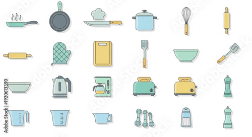 Collection of Kitchen Utensils and Appliances Icons.