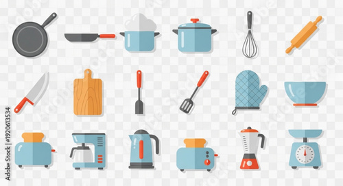Collection of Kitchen Utensils and Appliances Flat Icons.