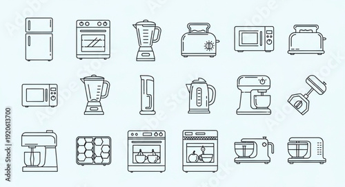 Collection of Kitchen Appliances Icons Hand Drawn Style.