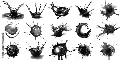 ink blots and splats. detailed ink splats Hyperrealistic Highly Detailed Isolated On Transparent Background