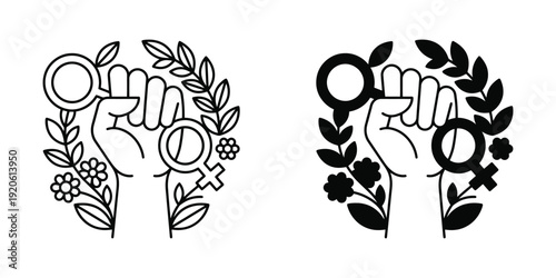 Powerful Feminist Fist Holding Female Venus Symbol Icon