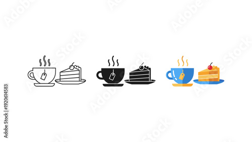 Coffee and cake set with steam illustration vector minimalist breakfast concept flat design