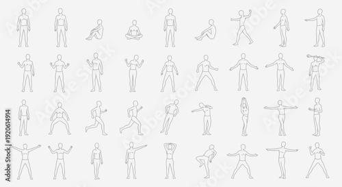 Collection of Human Figure Poses and Silhouettes.