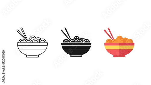 Three minimalist sushi bowls with chopsticks set on gradient backgrounds isolated vector illustration