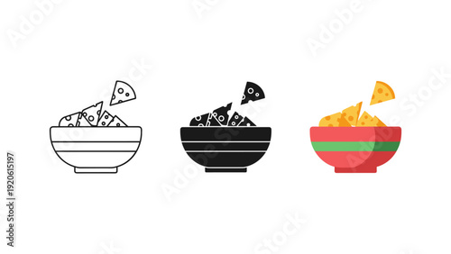 Fresh pizza slices falling into colorful bowls with toppings isolated on white background vector illustration