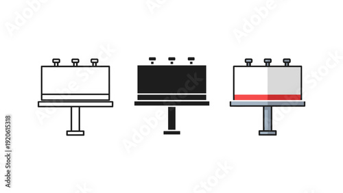 Three modern flat screen TVs on stands isolated white background minimalist setup technology display mockup