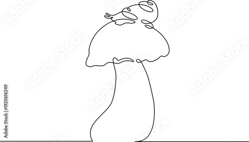 A whimsical illustration of a mushroom with a face and a hat. Vector