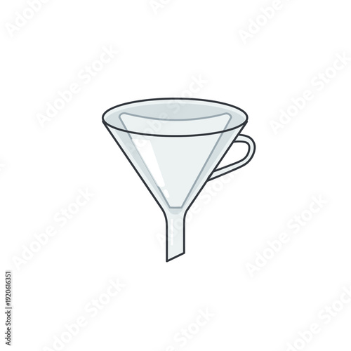 Simple grey kitchen funnel with a handle, used for pouring liquids and transferring substances.