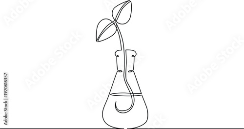 A simple line drawing of a plant growing from a laboratory flask Vector