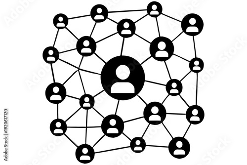 social network concept,
Business Network Silhouette with Connected People Icons