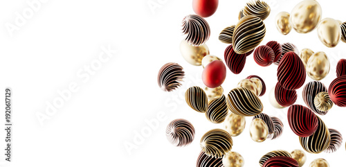 Abstract Easter background with golden and red eggs, ideal for designs, greeting cards and more. Isolated on a white bac