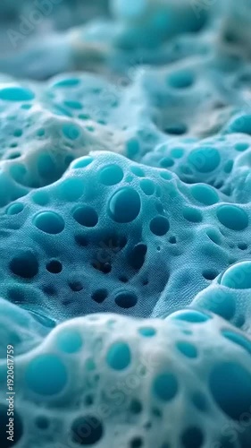 Closeup of blue foam texture surface.