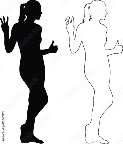 Silhouettes of individuals demonstrating hand gestures in a standing position