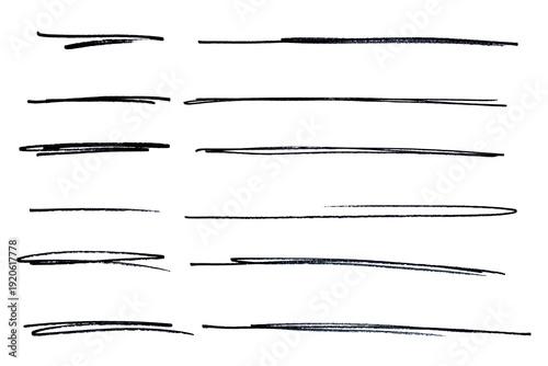 Photos Set of black hand drawn marker pen stroke line transparent background design ele