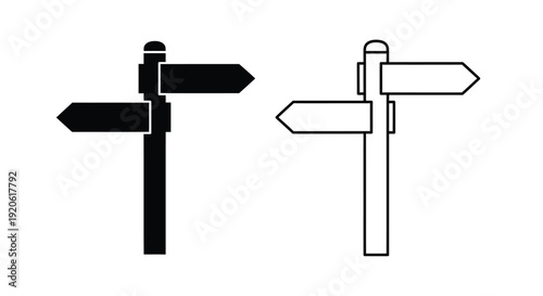 Two signpost illustrations one black one white with directional arrows