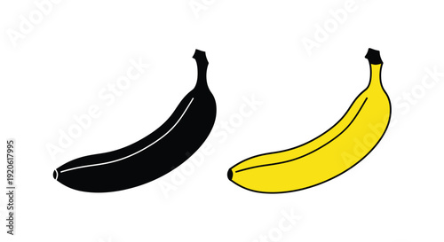 Two bananas are displayed one black and one yellow side by side
