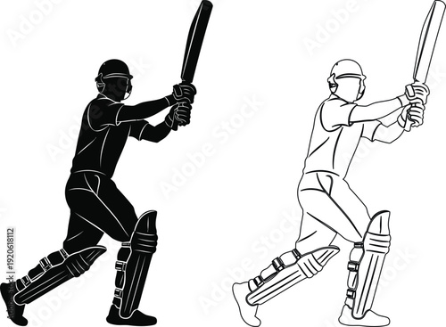 Two cricketers demonstrating different batting stances in a game of cricket