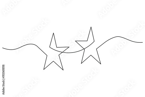 Continuous line twin stars with flowing wave minimalist abstract illustration