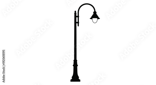 Simple black silhouette of a vintage street lamp on a white background