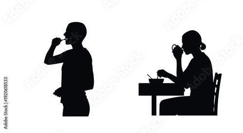 Silhouettes of a man and woman enjoying a meal together