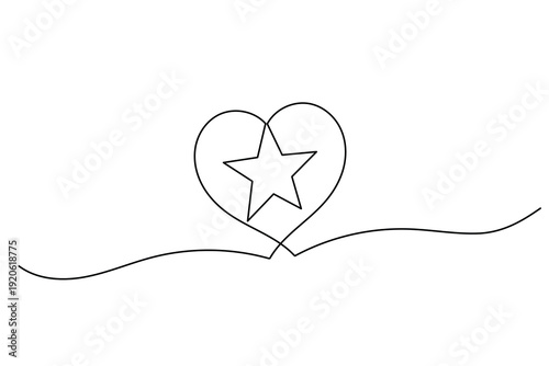 Continuous line twin stars with flowing wave minimalist abstract illustration