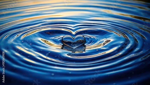 Captivating Water Drop Impact - Ripples and Reflections in Serene Blue.