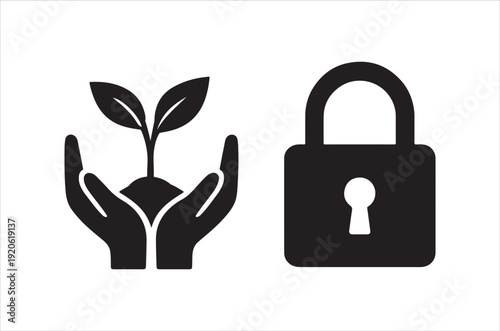 Protecting new life a black and white image of a plant and a padlock